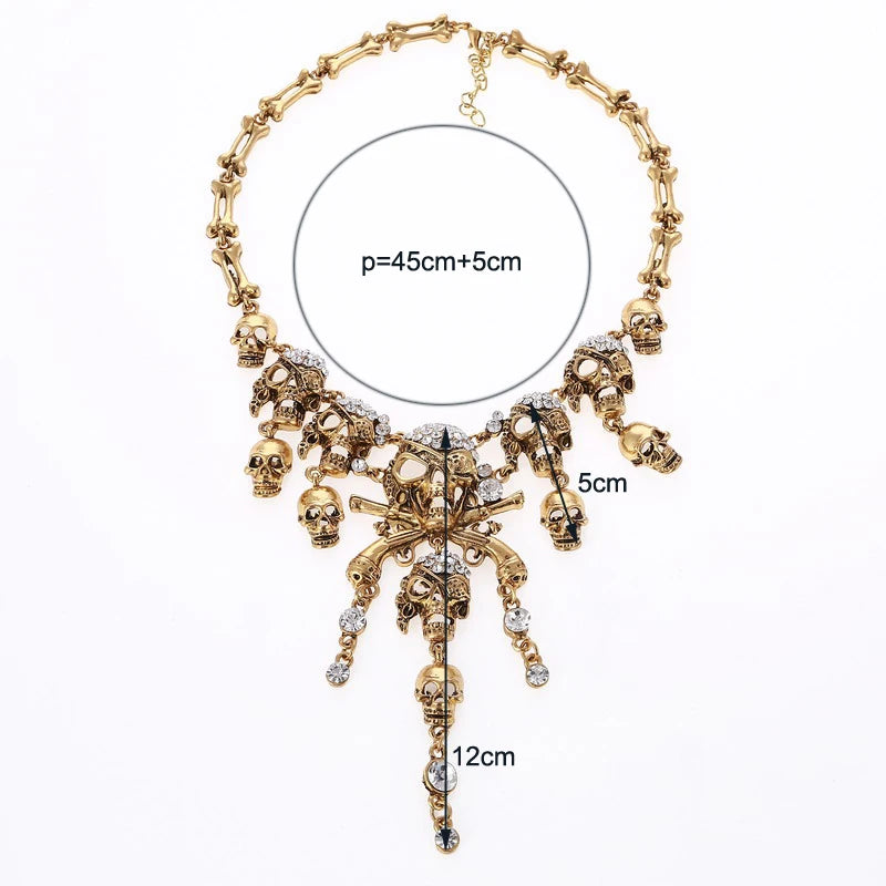 Classic Vintage Pirate Skeleton Skull Choker Necklace Pendant For Women Men Retro Rhinestone Biker Gothic Punk Party Jewelry