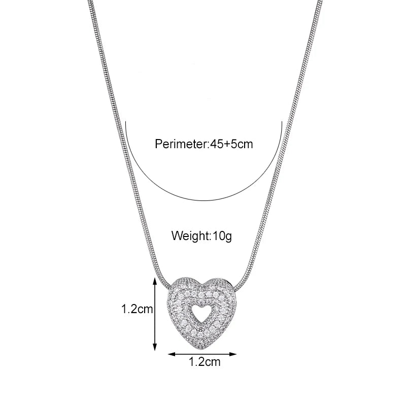 Trendy Luxury Zirconia Love Heart Pendant Necklace For Women Stainless Steel Round Chain Choker Necklace Female Jewelry Gift