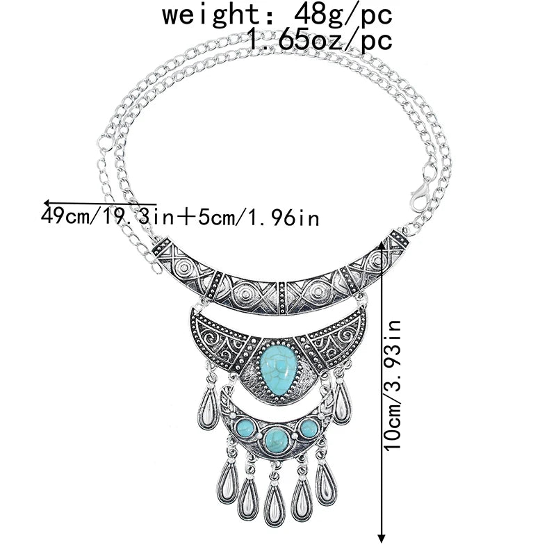 Multilayer Bohemian Drop Tassel Statement Necklace For Women Carved Eye Vintage Ethnic Long Chain Pendant Necklace Collier Femme