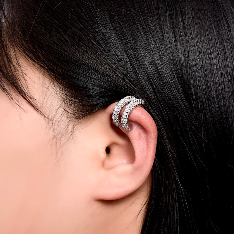 IPC Round C Shape Cartilage Clip Earrings For Women Fake No Pierced Earrings AAAA Zirconia Geometric Jewelry Gold Silver Color