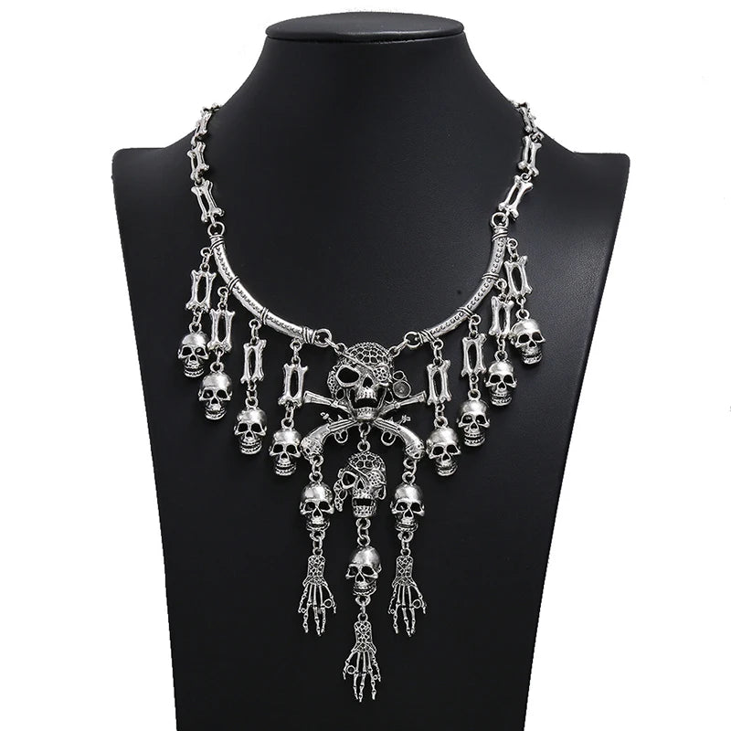 Classic Vintage Pirate Skeleton Skull Choker Necklace Pendant For Women Men Retro Rhinestone Biker Gothic Punk Party Jewelry