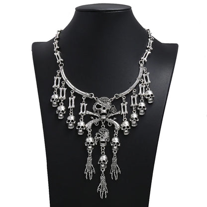 Classic Vintage Pirate Skeleton Skull Choker Necklace Pendant For Women Men Retro Rhinestone Biker Gothic Punk Party Jewelry