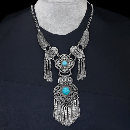 LOVBEAFAS Fashion Bohemian Choker Collar Necklace Vintage Tassel Statement Maxi Long Necklace For Women Collier Femme Jewelry