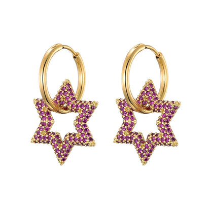 LOVBEAFAS New Star Round Stainless Steel Hoop Earrings For Women Cubic Zirconia Geometric Gold Color Wedding Elegant Jewelry