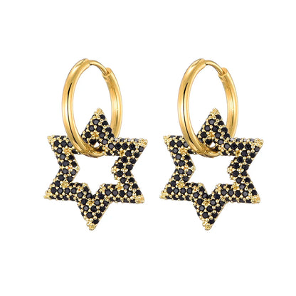 LOVBEAFAS New Star Round Stainless Steel Hoop Earrings For Women Cubic Zirconia Geometric Gold Color Wedding Elegant Jewelry