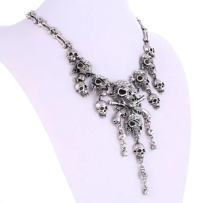 Classic Vintage Pirate Skeleton Skull Choker Necklace Pendant For Women Men Retro Rhinestone Biker Gothic Punk Party Jewelry