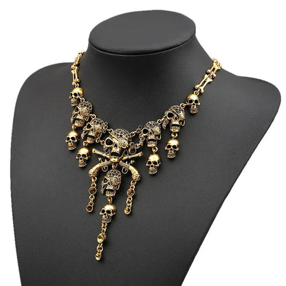 Classic Vintage Pirate Skeleton Skull Choker Necklace Pendant For Women Men Retro Rhinestone Biker Gothic Punk Party Jewelry