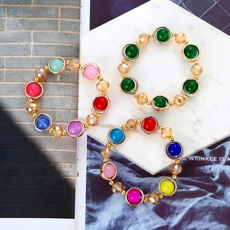 LOVBEAFAS Women’s Crystal Beaded Elastic Bracelet