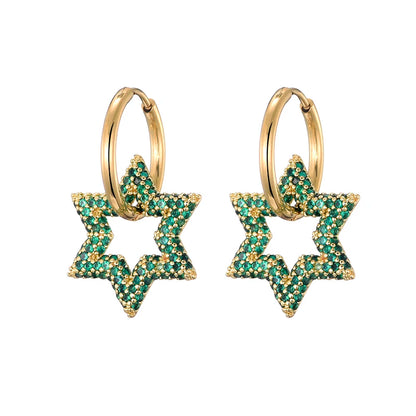 LOVBEAFAS New Star Round Stainless Steel Hoop Earrings For Women Cubic Zirconia Geometric Gold Color Wedding Elegant Jewelry