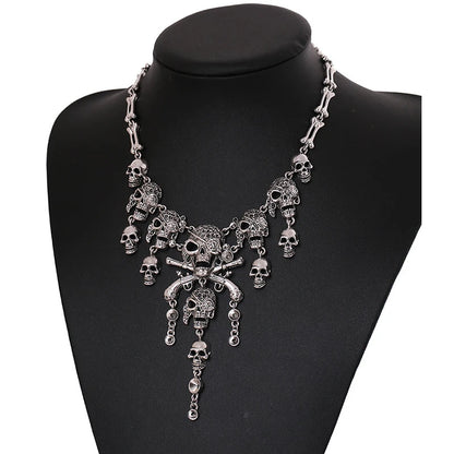 Classic Vintage Pirate Skeleton Skull Choker Necklace Pendant For Women Men Retro Rhinestone Biker Gothic Punk Party Jewelry