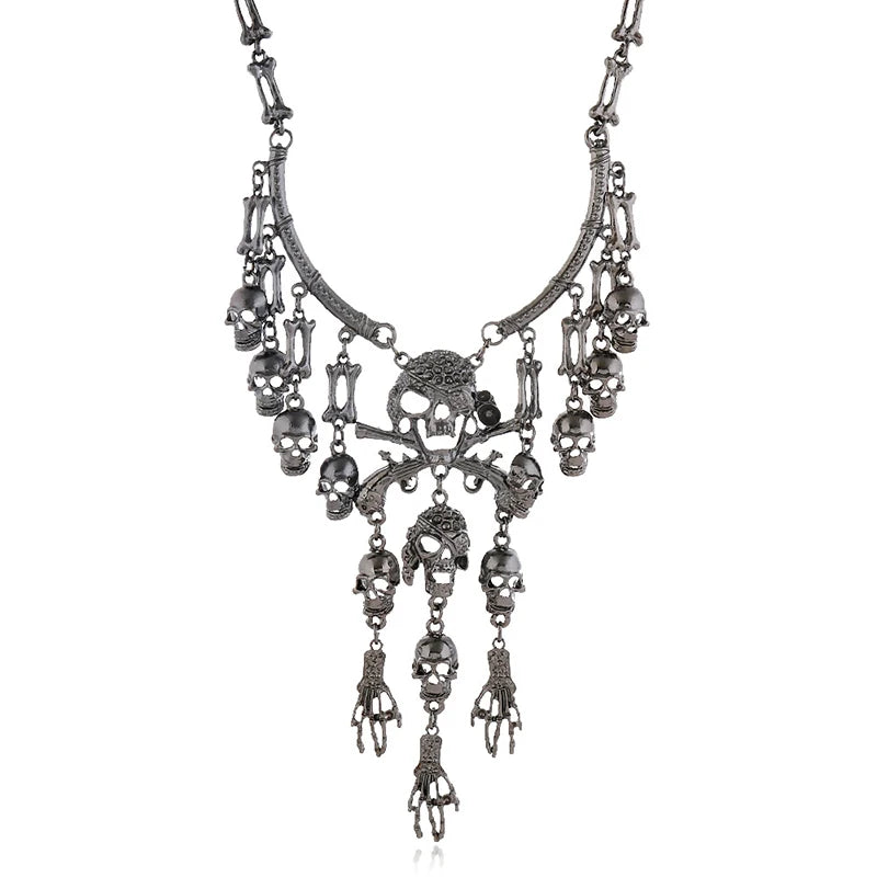Classic Vintage Pirate Skeleton Skull Choker Necklace Pendant For Women Men Retro Rhinestone Biker Gothic Punk Party Jewelry