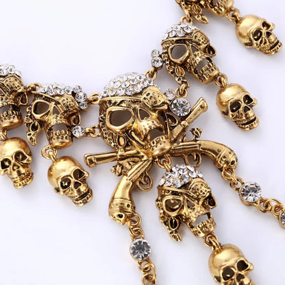 Classic Vintage Pirate Skeleton Skull Choker Necklace Pendant For Women Men Retro Rhinestone Biker Gothic Punk Party Jewelry
