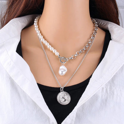 Fashion Chain Pearl Necklace For Women Baroque Pearl Metal Charm Pendant Necklaces Choker Snake Chain Jewelry Gold Silver Color