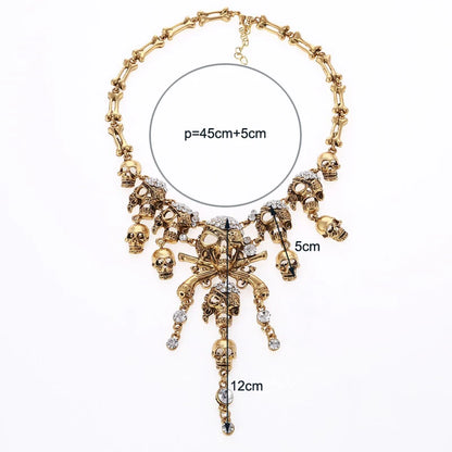 Classic Vintage Pirate Skeleton Skull Choker Necklace Pendant For Women Men Retro Rhinestone Biker Gothic Punk Party Jewelry