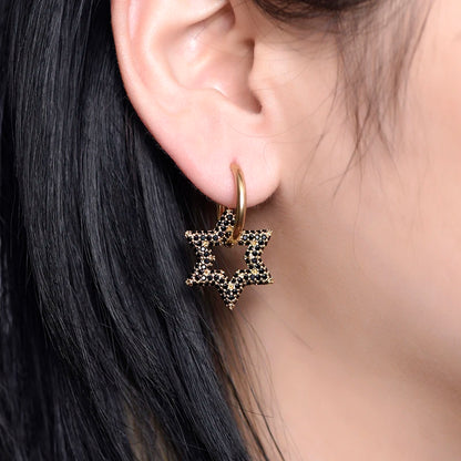 LOVBEAFAS New Star Round Stainless Steel Hoop Earrings For Women Cubic Zirconia Geometric Gold Color Wedding Elegant Jewelry