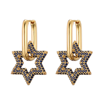 LOVBEAFAS Trendy Star Gold Color Geometric Hoop Earrings For Women Zircon Female Drop Earrings Engagement Elegant Brand Jewelry