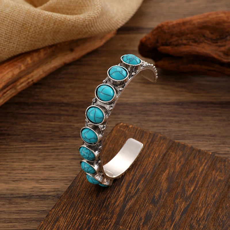 Vintage Bohemian Colorful Cuff Bracelets Bangles For Women Fashion Jewelry Adjustable Open Wrist Geometric Round Boho Bangle