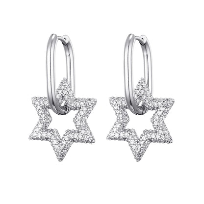 LOVBEAFAS New Star Round Stainless Steel Hoop Earrings For Women Cubic Zirconia Geometric Gold Color Wedding Elegant Jewelry