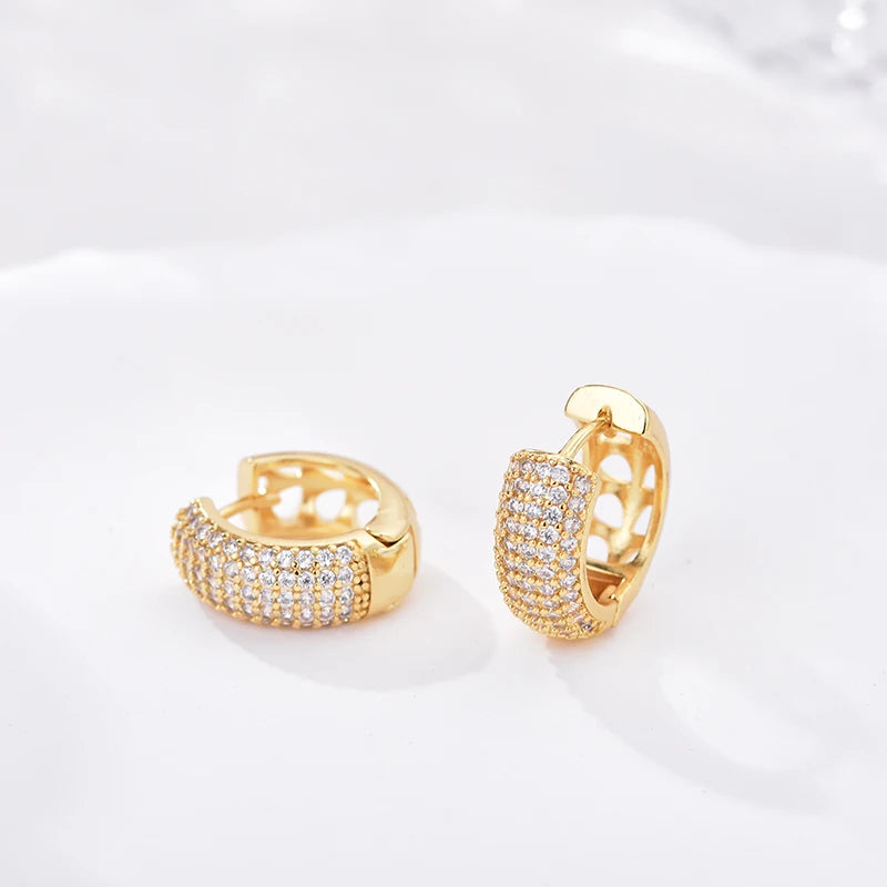 Luxury AAAA Zirconia Round Huggie Hoop Earrings For Women Geometric Ear Buckle Wedding Engagement Party Trendy Classic Jewelry