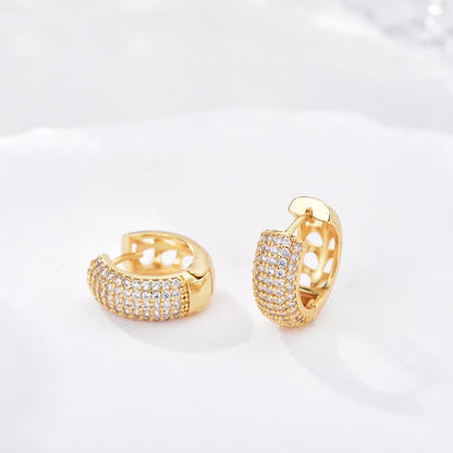 Luxury AAAA Zirconia Round Huggie Hoop Earrings For Women Geometric Ear Buckle Wedding Engagement Party Trendy Classic Jewelry