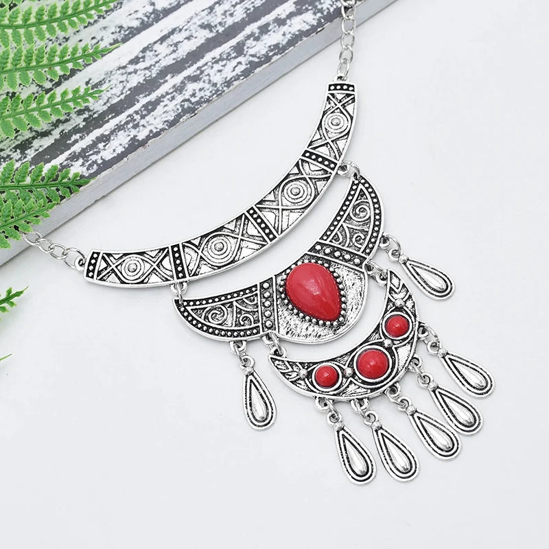 Multilayer Bohemian Drop Tassel Statement Necklace For Women Carved Eye Vintage Ethnic Long Chain Pendant Necklace Collier Femme