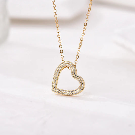 Fashion Classic Heart Zincon Pendant Necklace For Women Stainless Steel Chain Vintage Choker Necklace Female Daily Jewelry Gift
