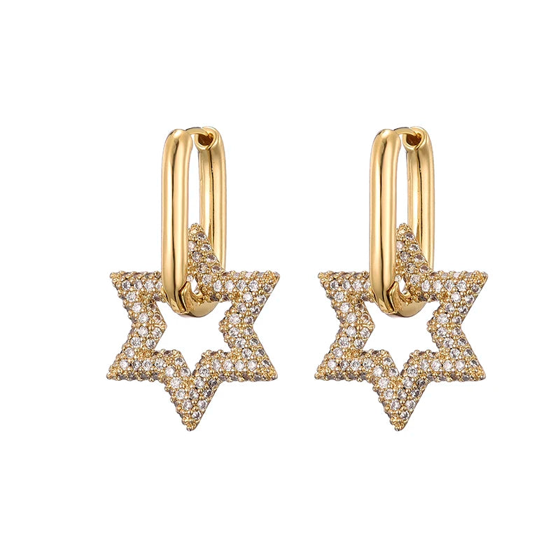 LOVBEAFAS Trendy Star Gold Color Geometric Hoop Earrings For Women Zircon Female Drop Earrings Engagement Elegant Brand Jewelry