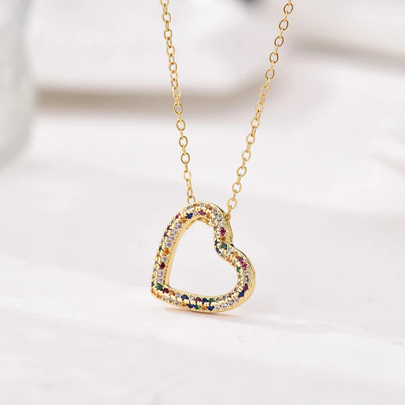 Fashion Classic Heart Zincon Pendant Necklace For Women Stainless Steel Chain Vintage Choker Necklace Female Daily Jewelry Gift