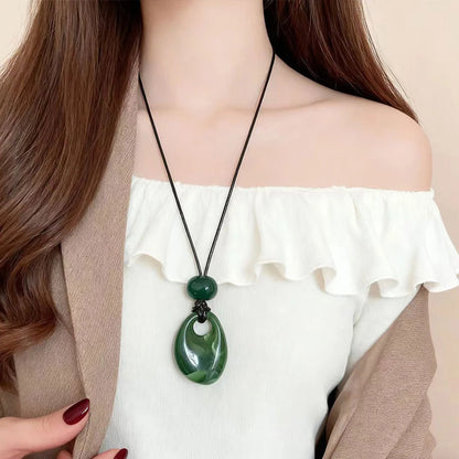 Vintage Acrylic Water Drop Hollow Irregular Geometric Pendant Necklace Woman Wax Rope Beaded Adjustable Sweater Chain Jewelry