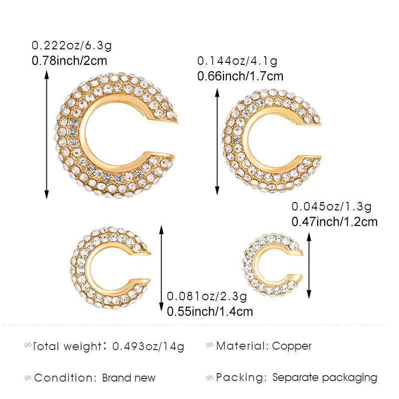 1PC C Shape Round Cartilage Clip Earrings Women Fake No Pierced Earrings Rhinestone Crystal Circel Geometric Ear Cuff Jewelry