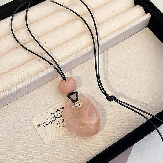 Vintage Acrylic Water Drop Hollow Irregular Geometric Pendant Necklace Woman Wax Rope Beaded Adjustable Sweater Chain Jewelry