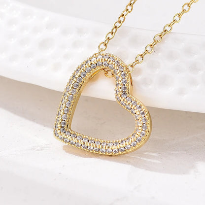 Fashion Classic Heart Zincon Pendant Necklace For Women Stainless Steel Chain Vintage Choker Necklace Female Daily Jewelry Gift