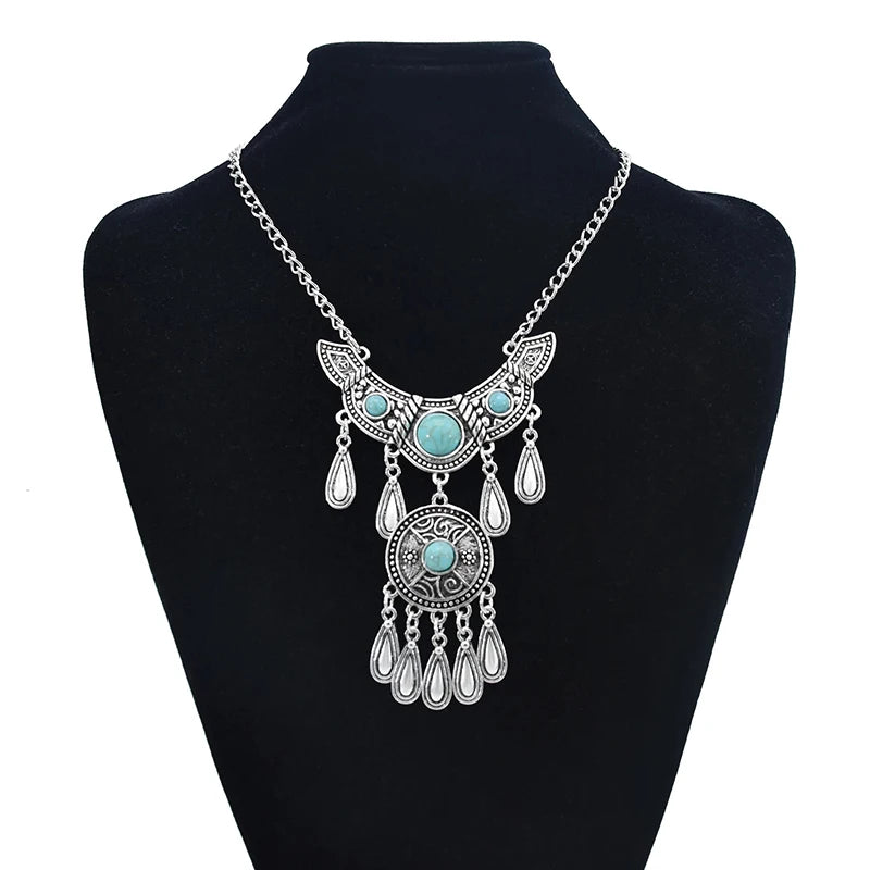 Multilayer Bohemian Drop Tassel Statement Necklace For Women Carved Eye Vintage Ethnic Long Chain Pendant Necklace Collier Femme