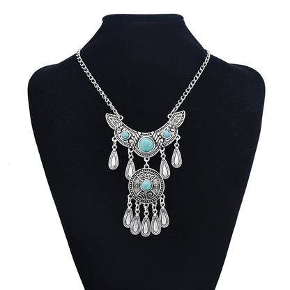 Multilayer Bohemian Drop Tassel Statement Necklace For Women Carved Eye Vintage Ethnic Long Chain Pendant Necklace Collier Femme
