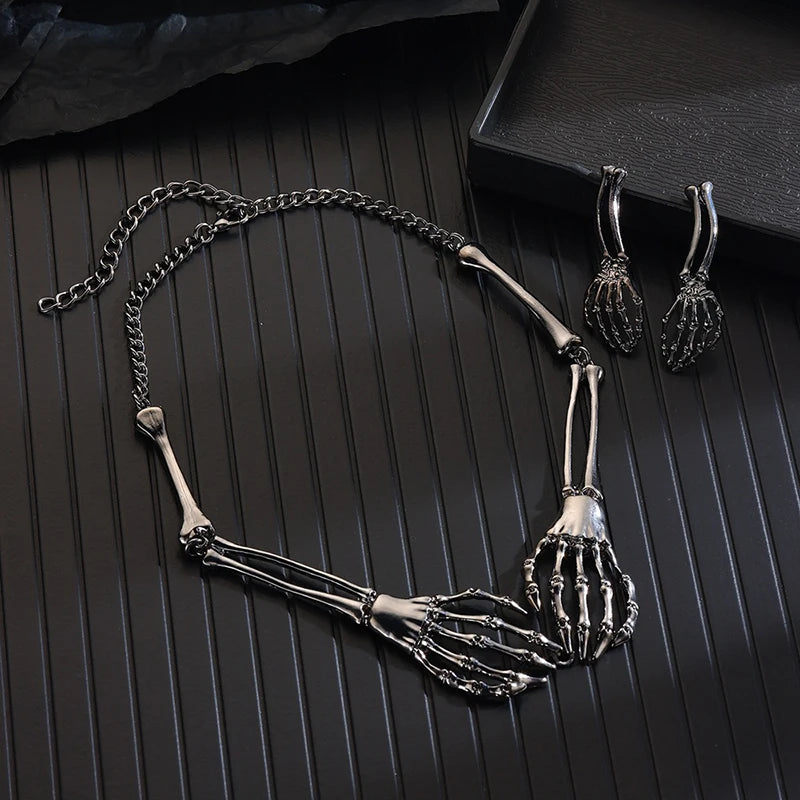Classic Punk Skull Pirate Skeleton Jewelry Sets For Women Men Halloween Gothic Biker Statement Choker Necklace Vintage Earrings