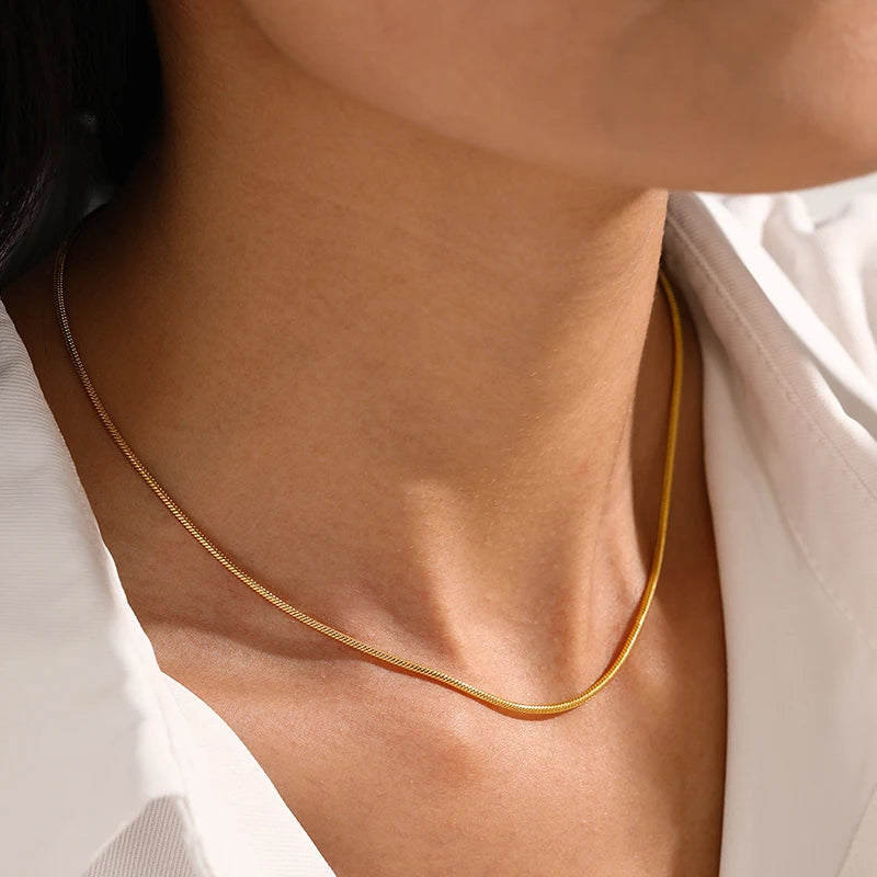 Classic Stainless Steel Round Snake Chain Choker Necklace For Women 0.9mm-2.0mm Gold Silver Color Daily Fashion Female Jewelry