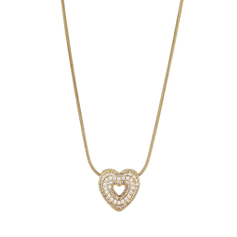 Trendy Luxury Zirconia Love Heart Pendant Necklace For Women Stainless Steel Round Chain Choker Necklace Female Jewelry Gift