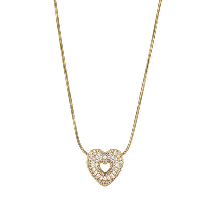 Trendy Luxury Zirconia Love Heart Pendant Necklace For Women Stainless Steel Round Chain Choker Necklace Female Jewelry Gift