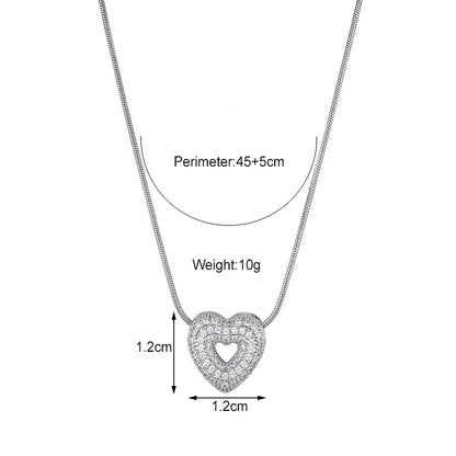 Trendy Luxury Zirconia Love Heart Pendant Necklace For Women Stainless Steel Round Chain Choker Necklace Female Jewelry Gift