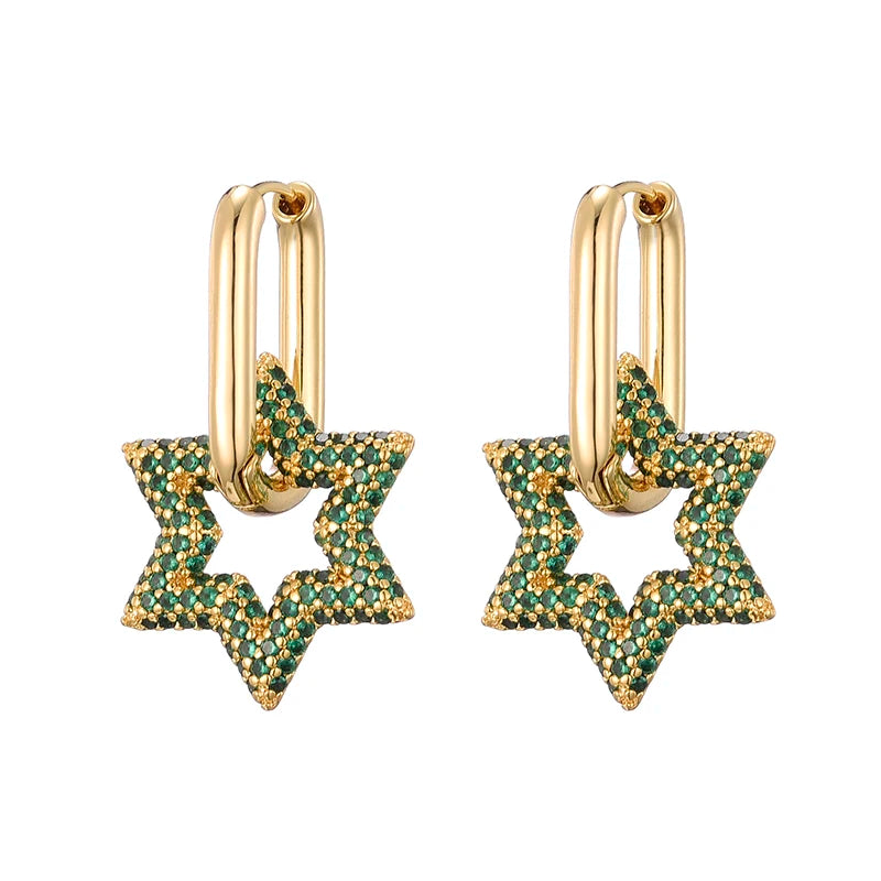 LOVBEAFAS Trendy Star Gold Color Geometric Hoop Earrings For Women Zircon Female Drop Earrings Engagement Elegant Brand Jewelry