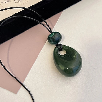 Vintage Acrylic Water Drop Hollow Irregular Geometric Pendant Necklace Woman Wax Rope Beaded Adjustable Sweater Chain Jewelry