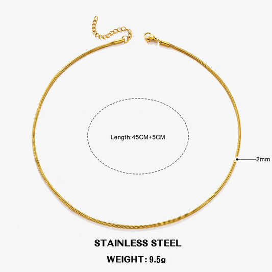 Classic Stainless Steel Round Snake Chain Choker Necklace For Women 0.9mm-2.0mm Gold Silver Color Daily Fashion Female Jewelry