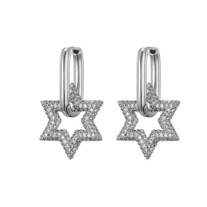 LOVBEAFAS Trendy Star Gold Color Geometric Hoop Earrings For Women Zircon Female Drop Earrings Engagement Elegant Brand Jewelry