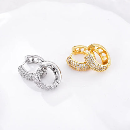 Luxury AAAA Zirconia Round Huggie Hoop Earrings For Women Geometric Ear Buckle Wedding Engagement Party Trendy Classic Jewelry