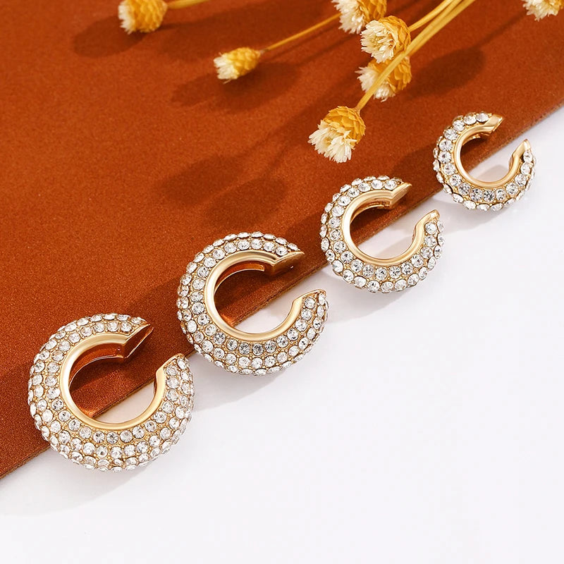 1PC C Shape Round Cartilage Clip Earrings Women Fake No Pierced Earrings Rhinestone Crystal Circel Geometric Ear Cuff Jewelry