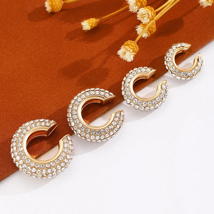 1PC C Shape Round Cartilage Clip Earrings Women Fake No Pierced Earrings Rhinestone Crystal Circel Geometric Ear Cuff Jewelry