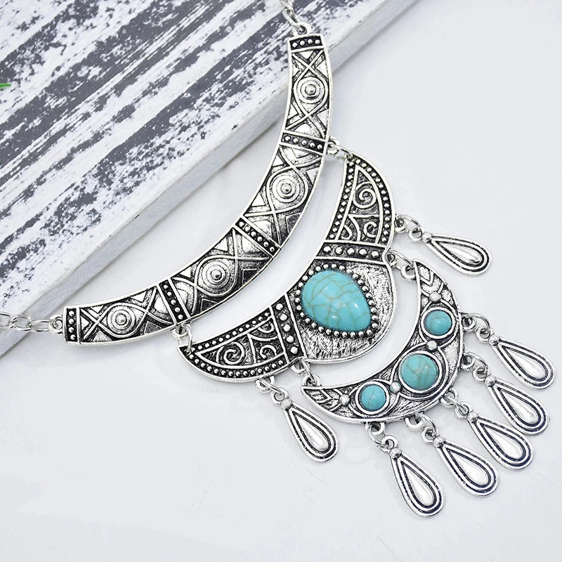 Multilayer Bohemian Drop Tassel Statement Necklace For Women Carved Eye Vintage Ethnic Long Chain Pendant Necklace Collier Femme