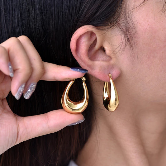 Fashion Glossy Stainless Steel U Shape Hoop Earrings For Women Gold Color Thick Geometric Ear Buckle Huggie Jewelry Earrings