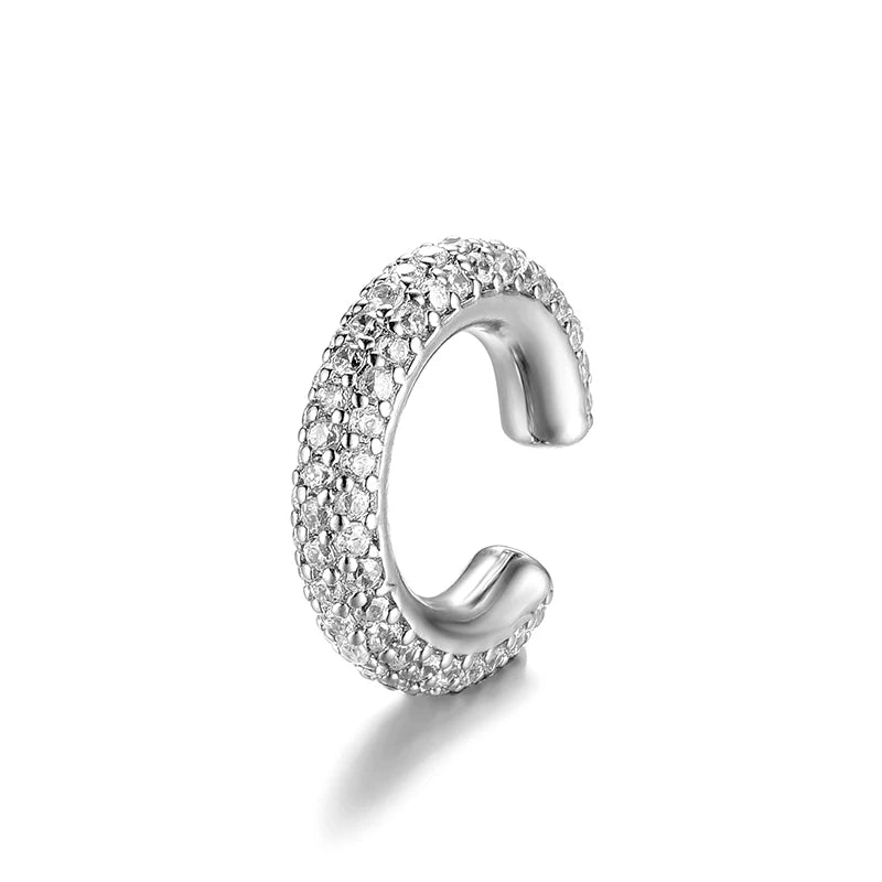 IPC Round C Shape Cartilage Clip Earrings For Women Fake No Pierced Earrings AAAA Zirconia Geometric Jewelry Gold Silver Color