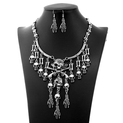 Classic Punk Skull Pirate Skeleton Jewelry Sets For Women Men Halloween Gothic Biker Statement Choker Necklace Vintage Earrings